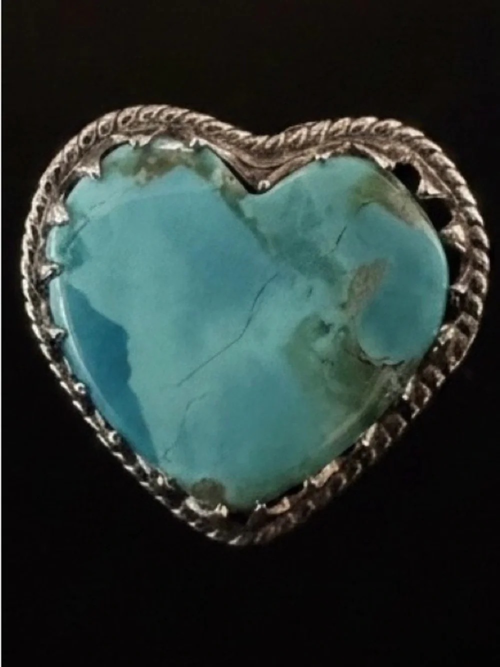 Sterling Silver blue moon Turquoise heart Statement Ring - Blue Green size 7.5